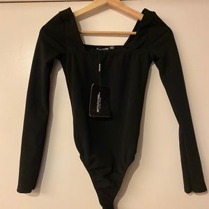 Square neck long sleeve thong bodysuit